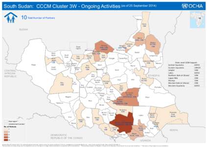 2014) South Sudan: CCCM Cluster 3W - Ongoing Activities (as of 25 September Sennar White Nile  10 Total Number of Partners