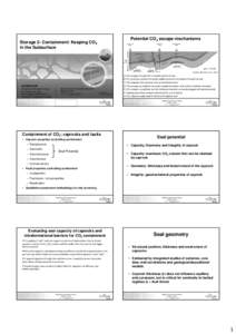 Potential CO2 escape mechanisms  Storage 2- Containment: Keeping CO2 in the Subsurface  (modified after Benson et al., 2004)