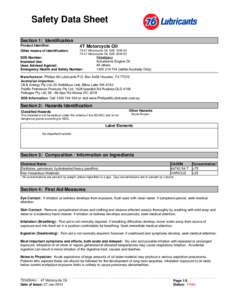 Safety Data Sheet Section 1: Identification Product Identifier: 4T Motorcycle Oil