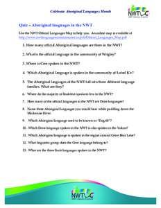 Celebrate Aboriginal Languages Month       Quiz  –  Aboriginal languages in the NWT   