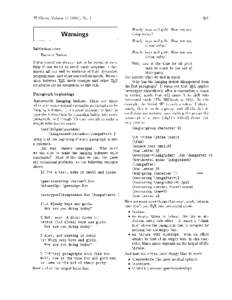 TUGboat, Volume[removed]), No. 2  Warnings Initiation rites Barbara Beeton Initial conditions always have to be looked at carefully if one wants to avoid nasty surprises, a fact