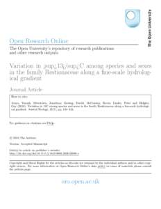 Open Research Online The Open University’s repository of research publications and other research outputs Variation in ¡sup¿13¡/sup¿C among species and sexes in the family Restionaceae along a fine-scale hydrologic