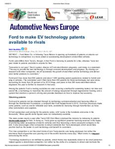 Automotive News Europe Ford to make EV technology patents available to rivals