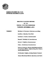 AGENDA DOCUMENT NO. 10·72 APPROVED NOVEMBER 18, 2010 MINUTES OF AN OPEN MEETING  OF THE