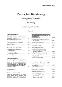 Plenarprotokoll[removed]Deutscher Bundestag Stenografischer Bericht 12. Sitzung Berlin, Freitag, den 20. Januar 2006