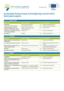 An initiative of the  Sustainable Energy Europe & ManagEnergy Awards 2014: Nominated projects CATEGORY COMMUNICATING Project Title