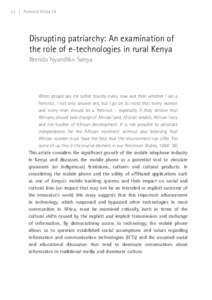 12 | Feminist Africa 18   isrupting patriarchy: An examination of D the role of e-technologies in rural Kenya Brenda Nyandiko Sanya