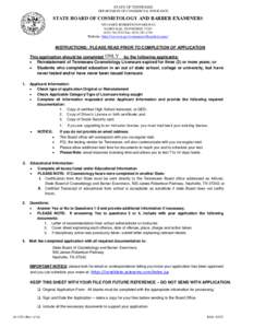 STATE OF TENNESSEE DEPARTMENT OF COMMERCE & INSURANCE STATE BOARD OF COSMETOLOGY AND BARBER EXAMINERS 500 JAMES ROBERTSON PARKWAY NASHVILLE, TENNESSEE 37243