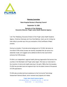 Testimony given by Finger Lakes Health Systems Agency