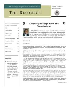 Mississippi Department of Corrections  Volume 5 , Issue 1 2 December[removed]THE RESOURCE