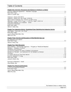 Table of Contents Chapter One: Overview, Discussion and Analysis of Anderson vs. Banks Summery Settlement Agreement – Arbitration Language ...............................................................................