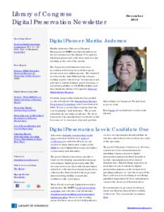 Library of Congress Digital Preservation Newsletter Upcoming Event Personal Digital Archiving Conference Feb[removed], 2013, Univ. of Maryland