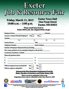 Exeter  Job & Resource Fair Exeter Town Hall One Front Street Exeter, NH 03833