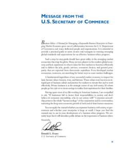 MESSAGE FROM THE U.S. SECRETARY OF COMMERCE Business Ethics: A Manual for Managing a Responsible Business Enterprise in Emer-  ging Market Economies grew out of collaboration between the U.S. Department