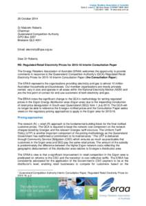 Energy Retailers Association of Australia Suite 3, Level 5, 189 Kent Street, SYDNEY NSW 2000 TW www.eraa.com.au 28 October 2014