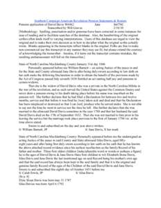 Southern Campaign American Revolution Pension Statements & Rosters Pension application of David Davis W6962 Jane fn67NC Transcribed by Will Graves[removed]