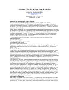 Safe and Effective Weight Loss Strategies Lecture notes by Peter Brodhead CN Brighter Day Natural Foods Market www.Brighterdayfoods.com 1102 Bull Street Savannah, Ga[removed]4703