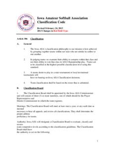 Iowa Amateur Softball Association Classification Code Revised February 24, [removed]Changes in Red Bold Type  Article 306