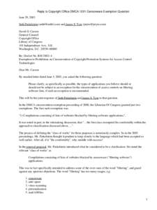 Spam filtering / Spamming / Digital Millennium Copyright Act / Internet in the United States / Email spam / Websense / Spam / The Spamhaus Project / David Burt / Internet / Computing / Content-control software