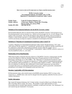 DOCUMENTATION OF ENVIRONMENTAL INDICATOR DETERMINATION - Veolia ES Technical Solutions, LLC, Mount Olive Township, NJ