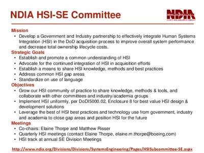 NDIA HSI Committee 2009 and 2010