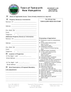 Town of Tamworth New Hampshire BOUNDARY LINE ADJUSTMENT APPLICATION