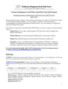 Commercial Dungeness Crab Fishery Statewide Trap Limit Program Abridged Summary of Dungeness Crab Task Force (DCTF) Votes April 2, 2012 This document provides a summary of Action Items and associated votes taken by the D