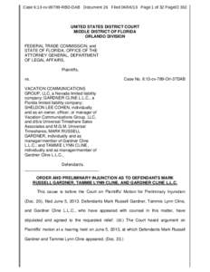 Order and Preliminary Injunction as to Defendants Mark Russell Gardner, Tammie Lynn Cline, and Gardner Cline L.L.C.