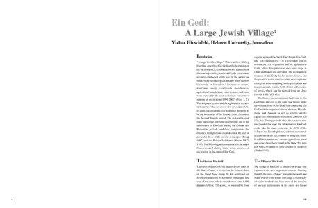Ein Gedi: A Large Jewish Village1 Yizhar Hirschfeld, Hebrew University, Jerusalem