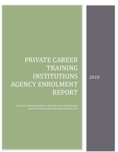 PRIVATE	CAREER	 TRAINING	 INSTITUTIONS AGENCY	ENROLMENT	 REPORT	 An overview of student enrolments in the private career training education