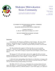 OFFICERS  Shakopee Mdewakanton Sioux Community 2330 SIOUX TRAIL NW • PRIOR LAKE, MINNESOTA TRIBAL OFFICE:  • FAX: 