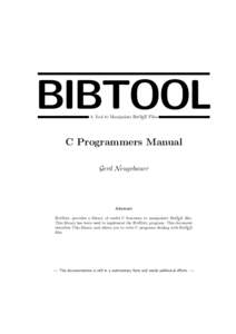 BIBTOOL A Tool to Manipulate BibTEX Files C Programmers Manual Gerd Neugebauer