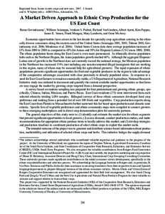 Reprinted from: Issues in new crops and new uses[removed]J. Janick and A. Whipkey (eds.). ASHS Press, Alexandria, VA. A Market Driven Approach to Ethnic Crop Production for the US East Coast Ramu Govindasamy*, William Sci