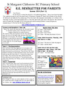 St Margaret Clitherow RC Primary School  r.e. newsletter for parents