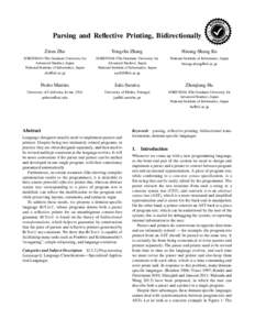 Parsing and Reflective Printing, Bidirectionally Zirun Zhu Yongzhe Zhang  Hsiang-Shang Ko