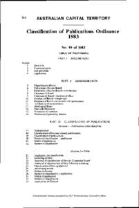 AUSTRALIAN CAPITAL TERRITORY  Classification of Publications Ordinance 1983 No. 59 of 1983 TABLE OF PROVISIONS