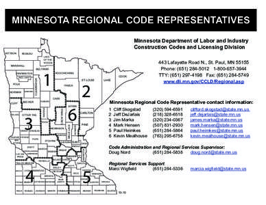 MINNESOTA REGIONAL CODE REPRESENTATIVES Minnesota Department of Labor and Industry Construction Codes and Licensing Division ROSEAU  LAKE