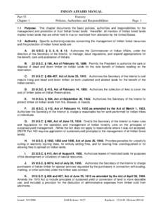 INDIAN AFFAIRS MANUAL Part 53 Chapter 1 Forestry Policies, Authorities and Responsibilities