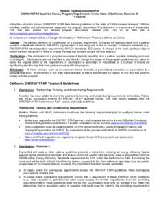 Version Tracking Document for ENERGY STAR Qualified Homes, Program Requirements for the State of California, Revision 02