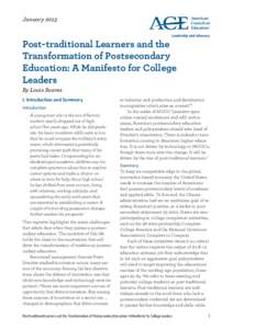 January[removed]Post-traditional Learners and the Transformation of Postsecondary Education: A Manifesto for College Leaders