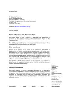 28 March[removed]Mr Sebastian Roberts Acting General Manager Regulatory Affairs - Electricity Australian Competition and Consumer Commission