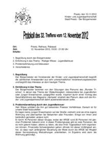 Preetz, denKinder- und Jugendpartnerschaft Stadt Preetz - Der Bürgermeister Ort: Zeit: