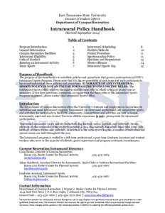 East Tennessee State University Division of Student Affairs Department of Campus Recreation Intramural Policy Handbook (Revised September 2014)