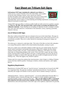 Fact Sheet on Tritium Exit Signs