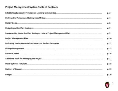 Project Management System Table of Contents Establishing Successful Professional Learning Communities…………………………………………………………………………………… p. 2  Defining the Pro