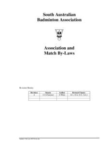 South Australian Badminton Association Association and Match By-Laws