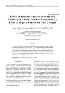 Pol. J. Environ. Stud. Vol. 22, No), Original Research Effects of Bentonite Addition on Sandy Soil Chemistry in a Long-Term Plot Experiment (I);