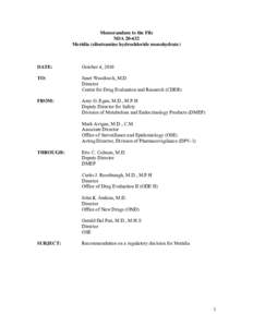 Memorandum to the File  NDA[removed]Meridia (sibutramine hydrochloride monohydrate)