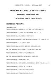 LEGISLATIVE COUNCIL ─ 13 October[removed]OFFICIAL RECORD OF PROCEEDINGS Thursday, 13 October 2005