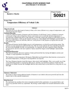 CALIFORNIA STATE SCIENCE FAIR 2014 PROJECT SUMMARY Name(s)  Rachel J. Martin